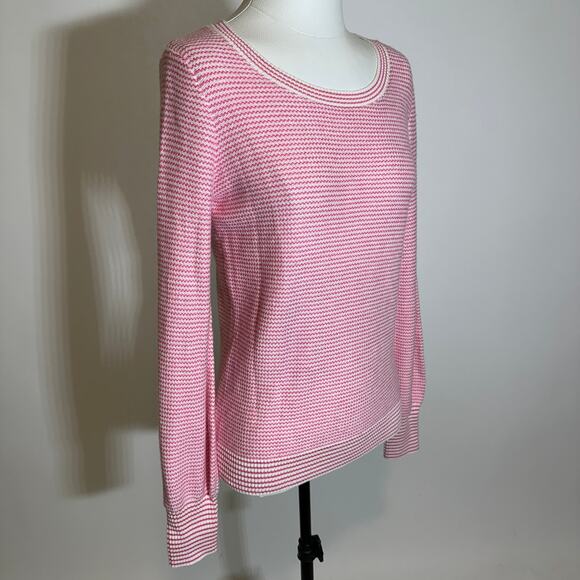 NWT Talbots Pink/White Chevron Stripe Knit Sweater Womens Size XS Balloon Sleeve - Picture 2 of 9